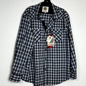 NWT Platini Blue Gray White Plaid Men’s Cougar Shirt Size XL